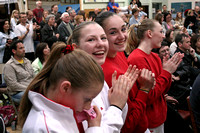 Becky Steph and Laura applauding their NDP  team mates